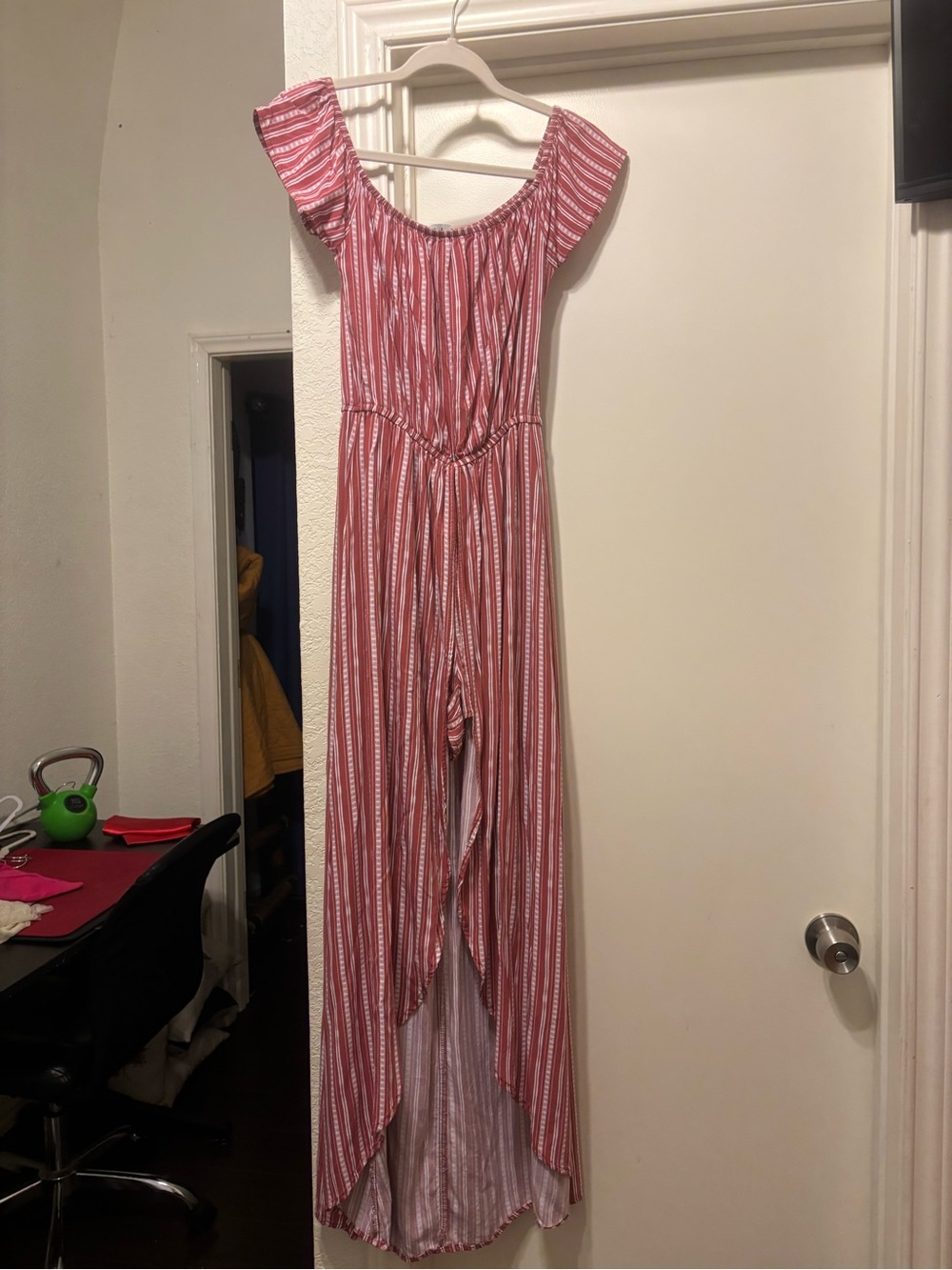 J for Justin Pink and White Striped Off-Shoulder Top